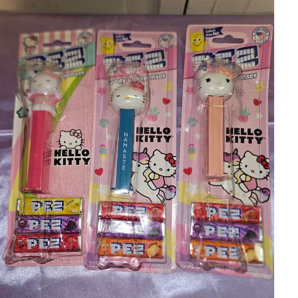 Hello Kitty Pez Candy Dispenser Lot of 3 Sanrio Namaste Pink Teal New NIP
